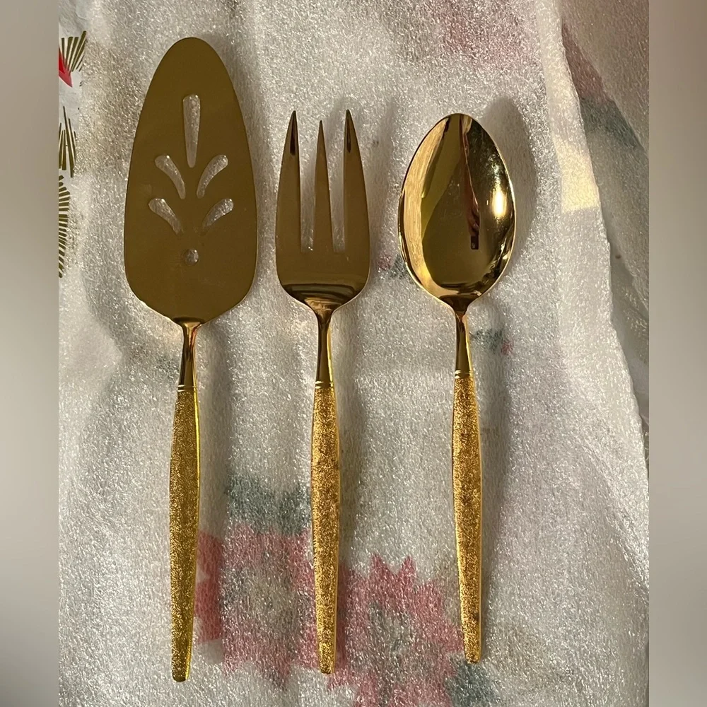VIP gold tone electroplated serving set of 3 utensils cake server spoon fork